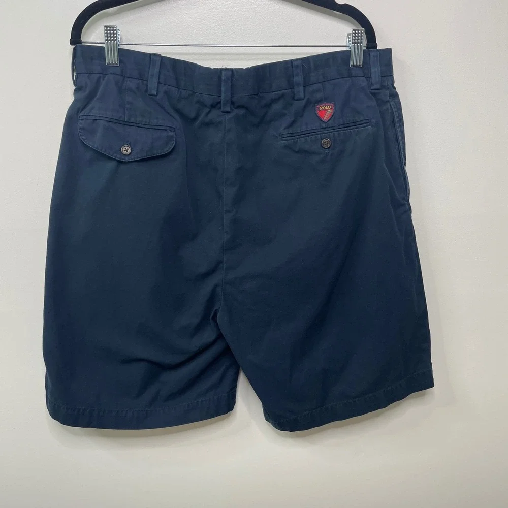 Polo Golf Ralph Lauren Mens Navy Blue Pleated Fairway Shorts Vintage 90s Y2K 36